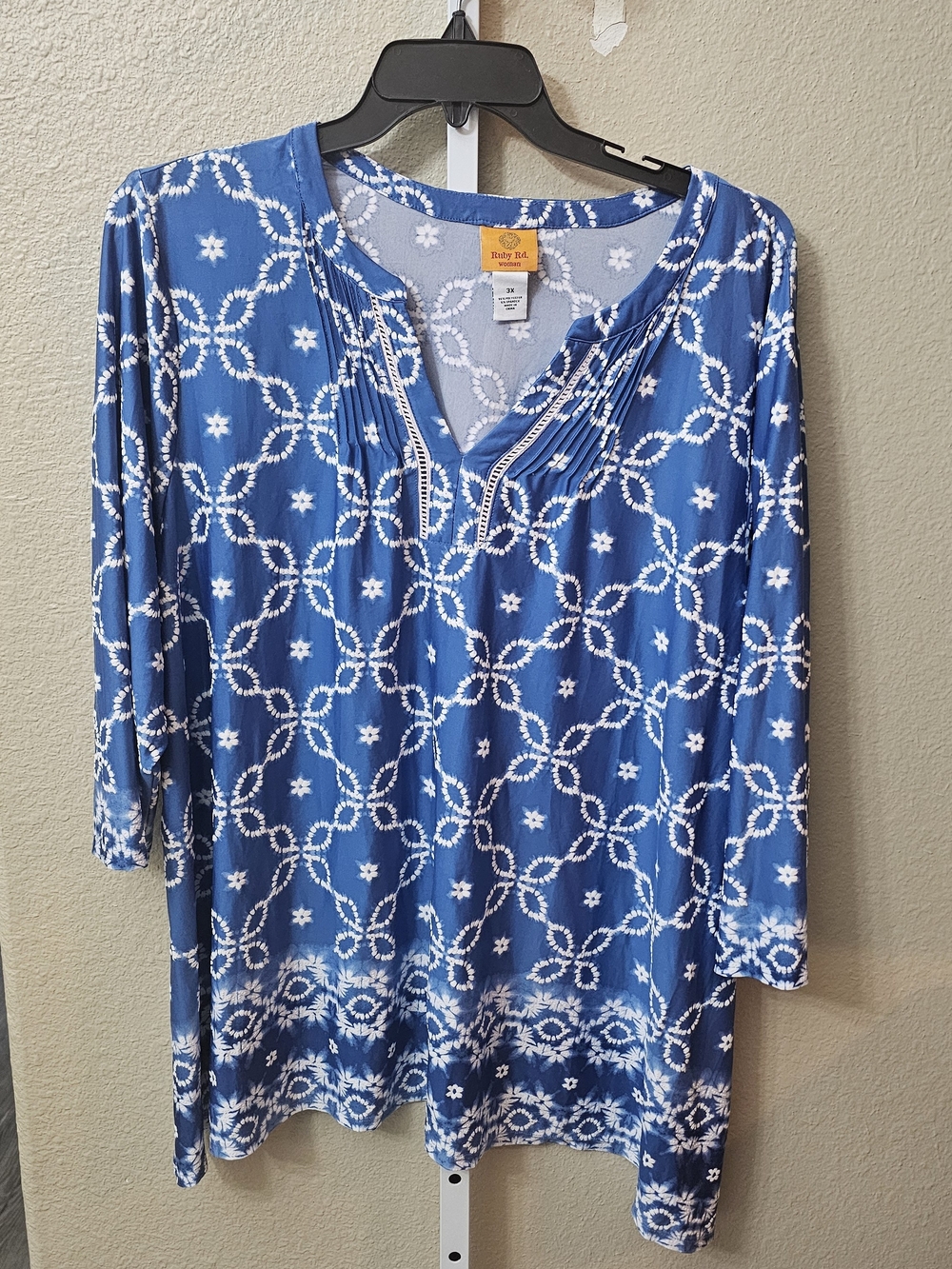 Ruby Rd. Blue & White Printed V-Neck Tunic 3X